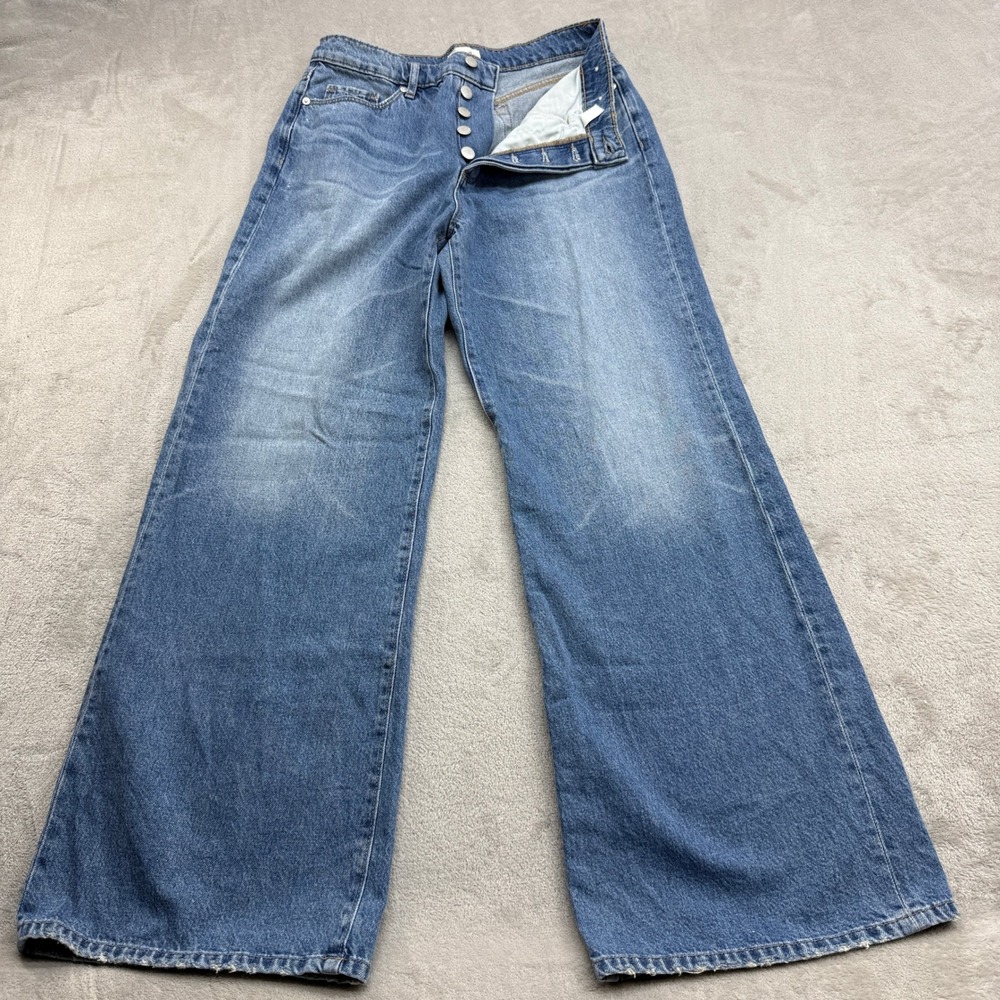 Rivete Wide Leg Jeans Women 26 High Rise Button Fly Retro Boho Streetwear Denim